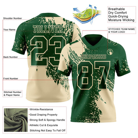 Custom Green Cream 3D Pattern Abstract Brush Stroke Mesh Authentic Football Jersey
