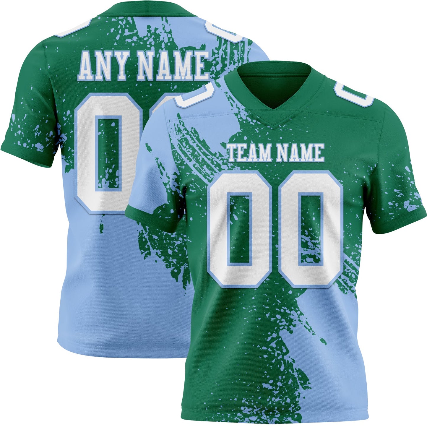 Custom Kelly Green White-Light Blue 3D Pattern Abstract Brush Stroke Mesh Authentic Football Jersey