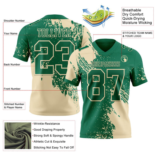 Custom Kelly Green Cream 3D Pattern Abstract Brush Stroke Mesh Authentic Football Jersey