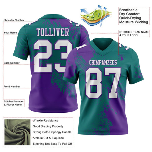 Custom Teal White-Purple 3D Pattern Abstract Brush Stroke Mesh Authentic Football Jersey