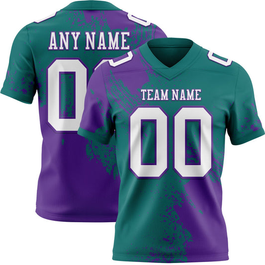 Custom Teal White-Purple 3D Pattern Abstract Brush Stroke Mesh Authentic Football Jersey