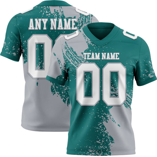 Custom Teal White-Gray 3D Pattern Abstract Brush Stroke Mesh Authentic Football Jersey