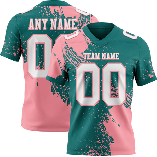 Custom Teal White-Medium Pink 3D Pattern Abstract Brush Stroke Mesh Authentic Football Jersey