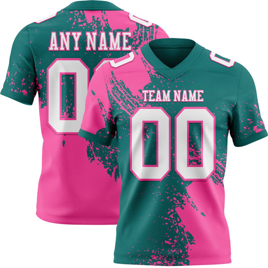 Custom Teal White-Pink 3D Pattern Abstract Brush Stroke Mesh Authentic Football Jersey