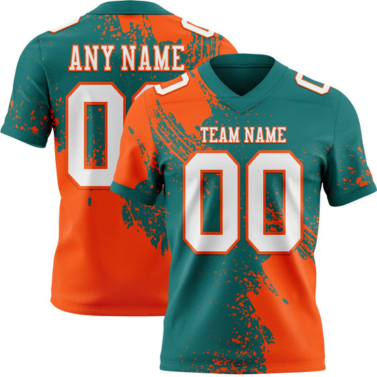 Custom Teal White-Orange 3D Pattern Abstract Brush Stroke Mesh Authentic Football Jersey