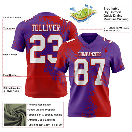 Custom Purple White-Red 3D Pattern Abstract Brush Stroke Mesh Authentic Football Jersey