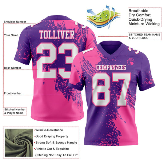 Custom Purple White-Pink 3D Pattern Abstract Brush Stroke Mesh Authentic Football Jersey