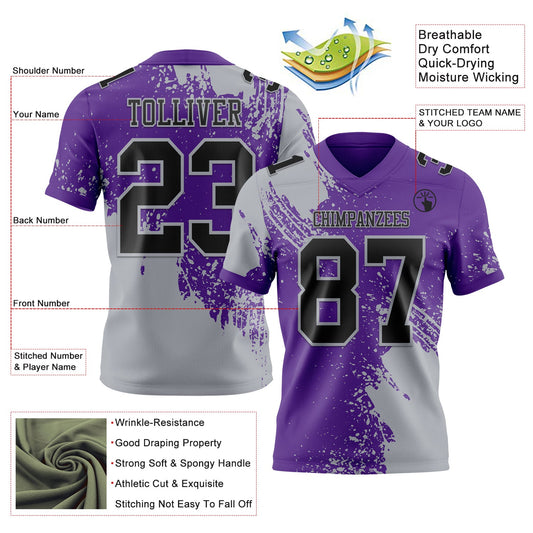 Custom Purple Black-Gray 3D Pattern Abstract Brush Stroke Mesh Authentic Football Jersey