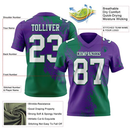 Custom Purple White-Kelly Green 3D Pattern Abstract Brush Stroke Mesh Authentic Football Jersey