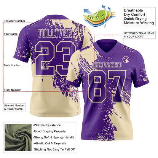 Custom Purple Cream 3D Pattern Abstract Brush Stroke Mesh Authentic Football Jersey