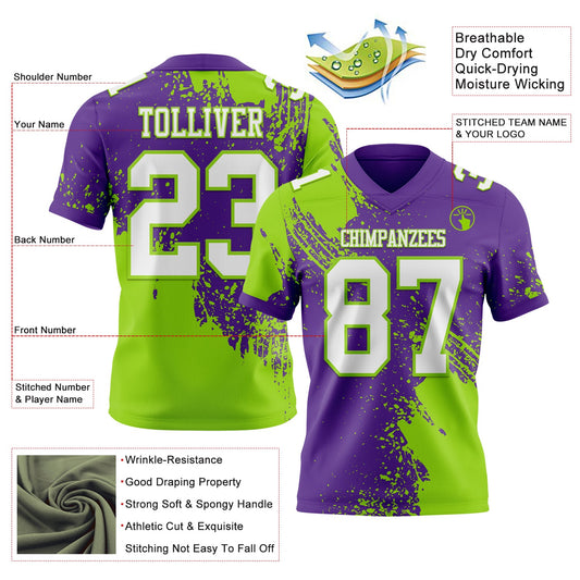 Custom Purple White-Neon Green 3D Pattern Abstract Brush Stroke Mesh Authentic Football Jersey