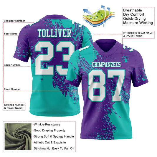 Custom Purple White-Aqua 3D Pattern Abstract Brush Stroke Mesh Authentic Football Jersey
