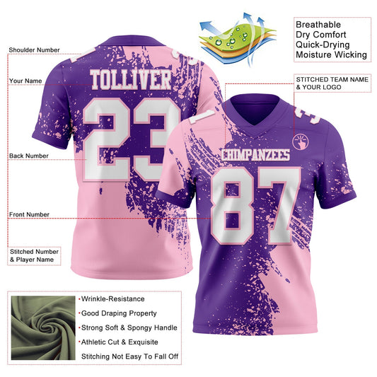 Custom Purple White-Light Pink 3D Pattern Abstract Brush Stroke Mesh Authentic Football Jersey