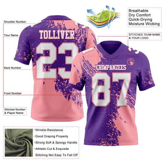 Custom Purple White-Medium Pink 3D Pattern Abstract Brush Stroke Mesh Authentic Football Jersey