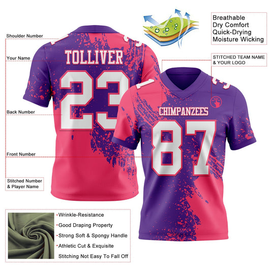 Custom Purple White-Neon Pink 3D Pattern Abstract Brush Stroke Mesh Authentic Football Jersey