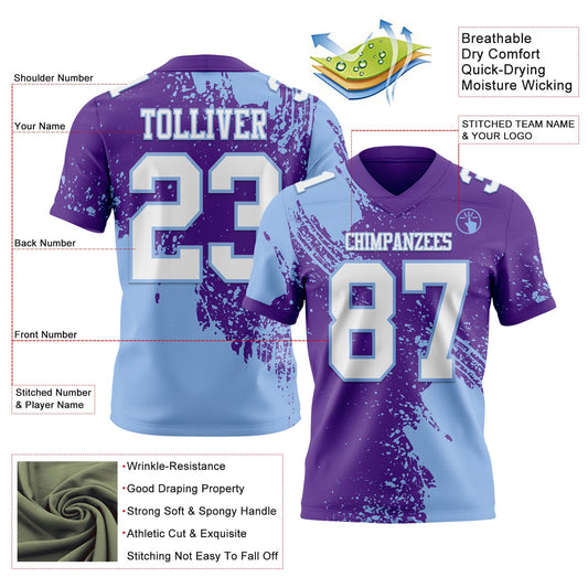 Custom Purple White-Light Blue 3D Pattern Abstract Brush Stroke Mesh Authentic Football Jersey