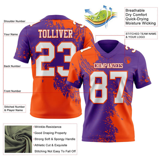 Custom Purple White-Orange 3D Pattern Abstract Brush Stroke Mesh Authentic Football Jersey