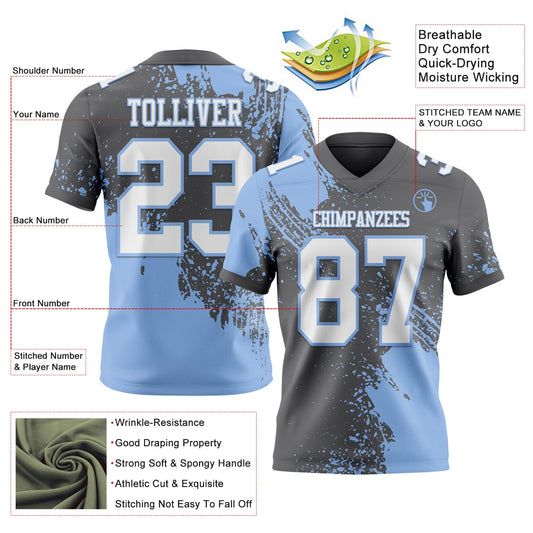 Custom Steel Gray White-Light Blue 3D Pattern Abstract Brush Stroke Mesh Authentic Football Jersey