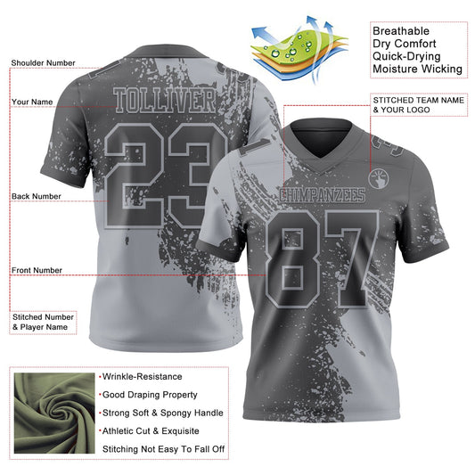 Custom Steel Gray Gray 3D Pattern Abstract Brush Stroke Mesh Authentic Football Jersey