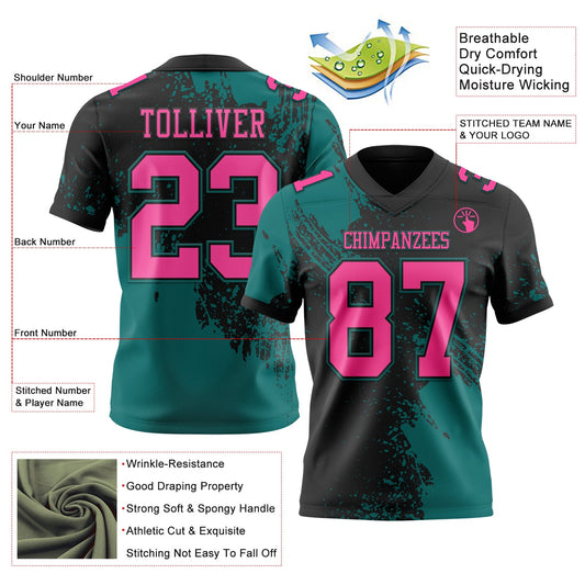 Custom Black Pink-Teal 3D Pattern Abstract Brush Stroke Mesh Authentic Football Jersey