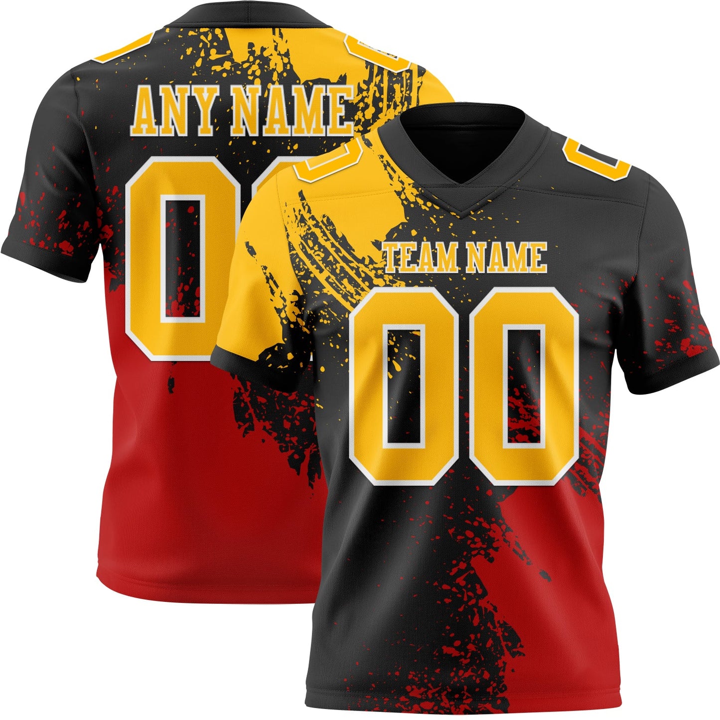 Custom Black Gold Red-White 3D Pattern Abstract Brush Stroke Mesh Authentic Football Jersey