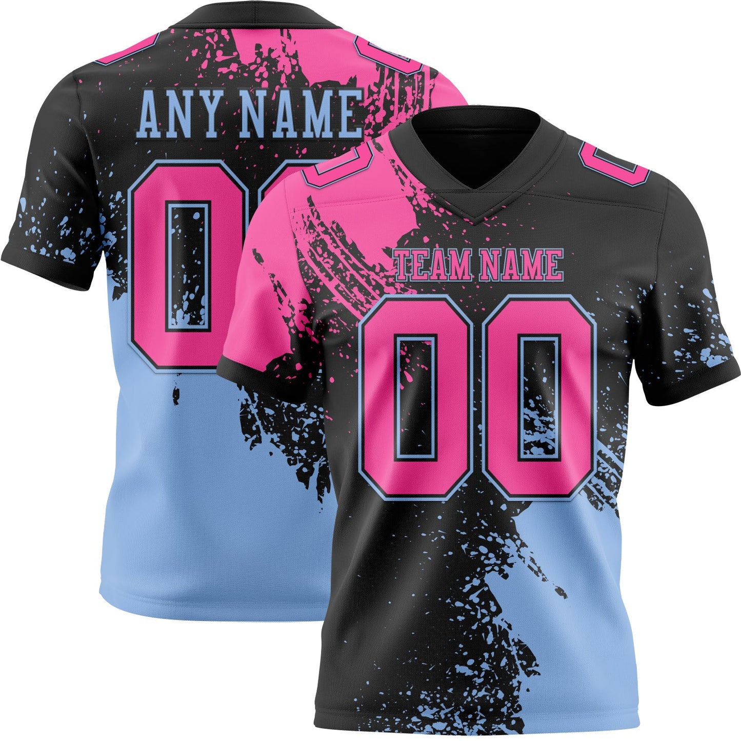 Custom Black Pink-Light Blue 3D Pattern Abstract Brush Stroke Mesh Authentic Football Jersey