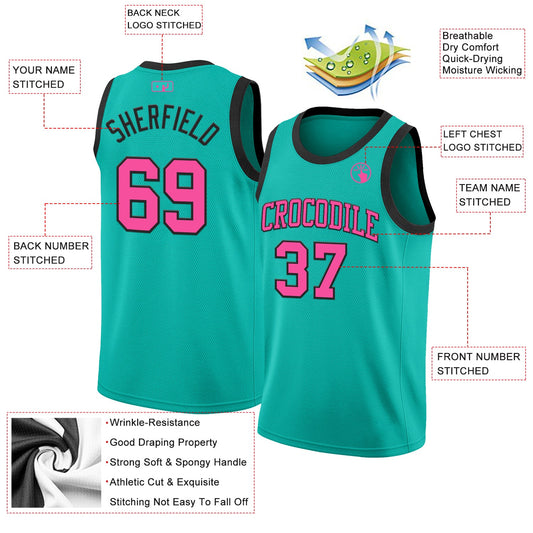 Custom Aqua Pink-Black Authentic Basketball Jersey