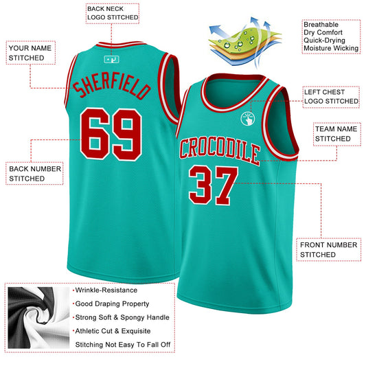 Custom Aqua Red-White Authentic Basketball Jersey