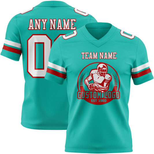 Custom Aqua White-Red Mesh Authentic Football Jersey