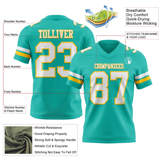 Custom Aqua White-Yellow Mesh Authentic Football Jersey
