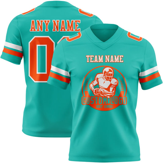Custom Aqua Orange-White Mesh Authentic Football Jersey
