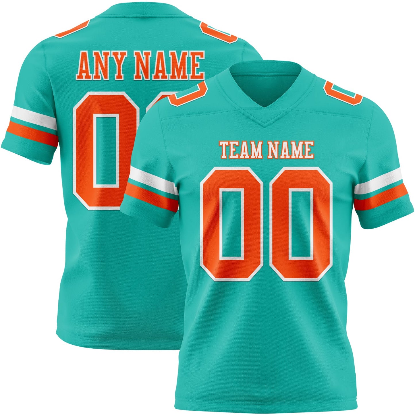 Custom Aqua Orange-White Mesh Authentic Football Jersey