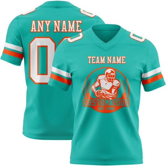 Custom Aqua White-Orange Mesh Authentic Football Jersey