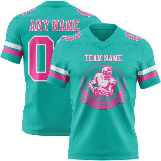 Custom Aqua Pink-White Mesh Authentic Football Jersey