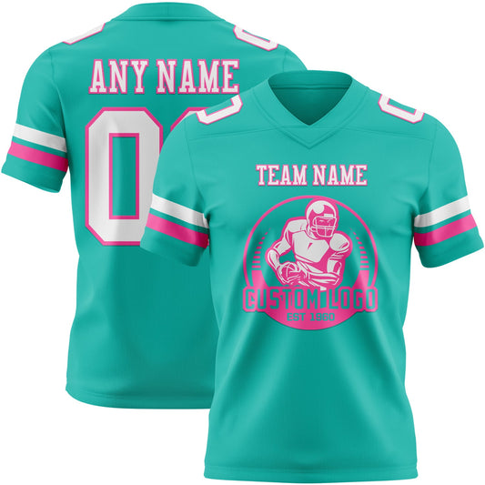 Custom Aqua White-Pink Mesh Authentic Football Jersey