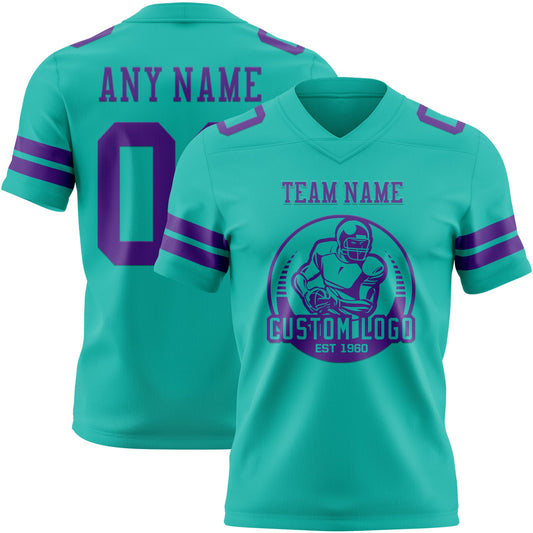 Custom Aqua Purple Mesh Authentic Football Jersey