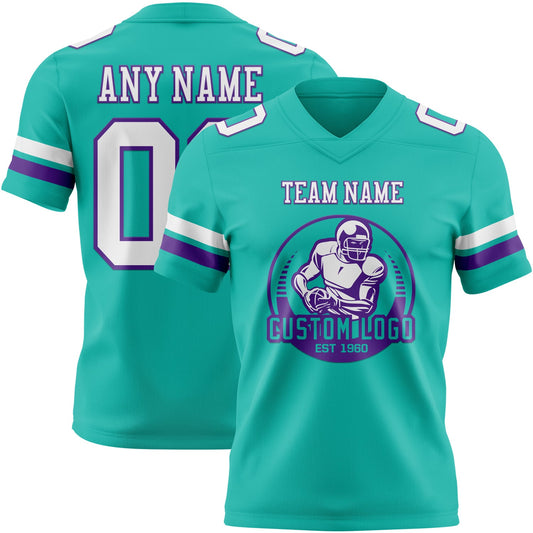 Custom Aqua White-Purple Mesh Authentic Football Jersey