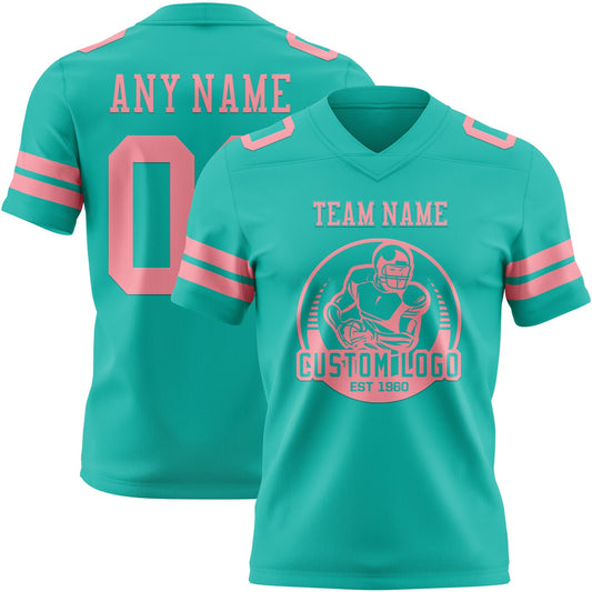 Custom Aqua Medium Pink Mesh Authentic Football Jersey