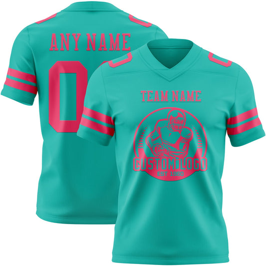 Custom Aqua Neon Pink Mesh Authentic Football Jersey