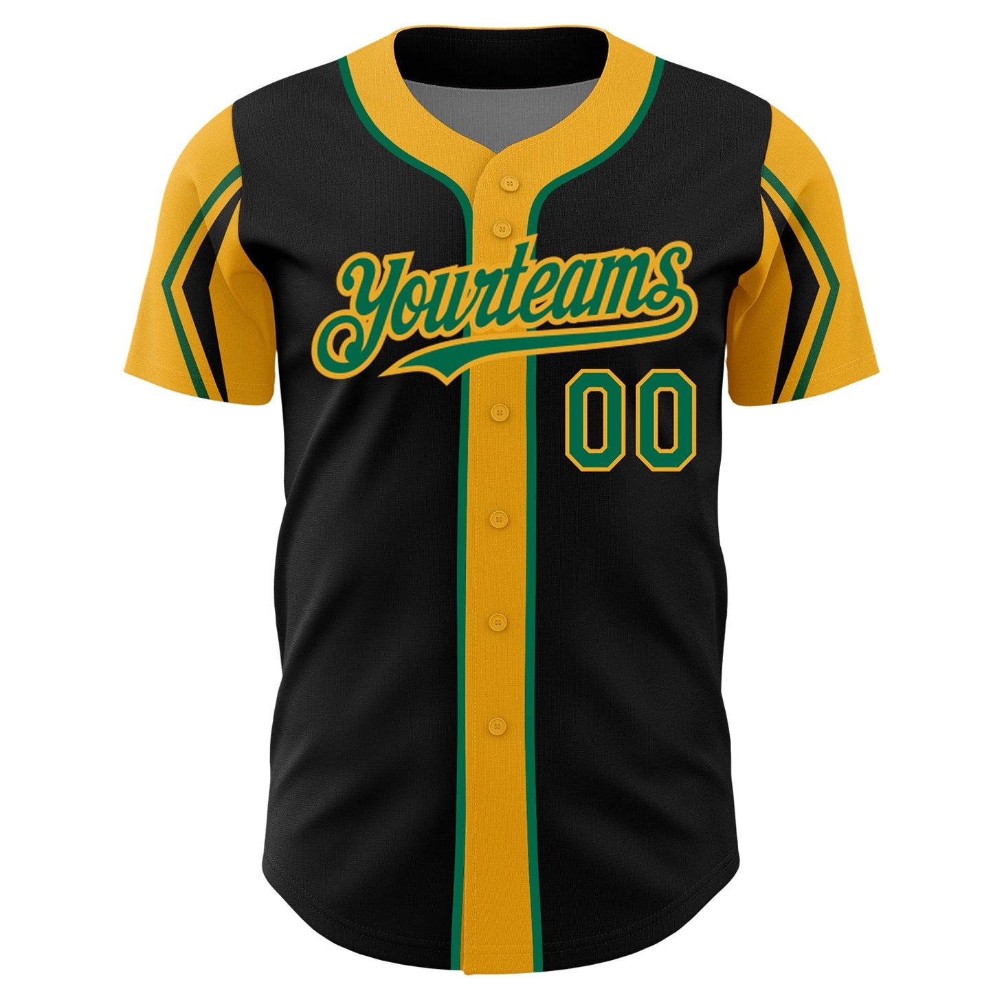 Custom Black Kelly Green-Gold 3 Colors Arm Shapes Authentic Baseball Jersey