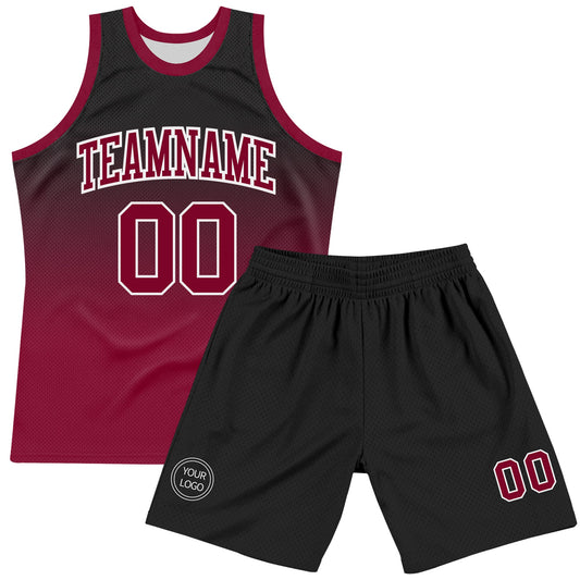 Custom Black Crimson-White Fade Fashion Round Neck Sublimation Basketball Suit Jersey