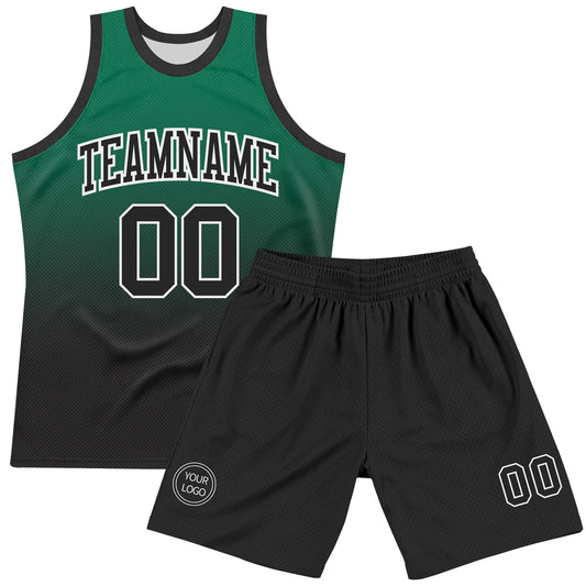 Custom Kelly Green Black-White Fade Fashion Round Neck Sublimation Basketball Suit Jersey