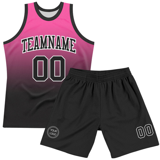 Custom Pink Black-White Fade Fashion Round Neck Sublimation Basketball Suit Jersey