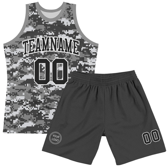 Custom Camo Black-White Round Neck Sublimation Salute To Service Basketball Suit Jersey