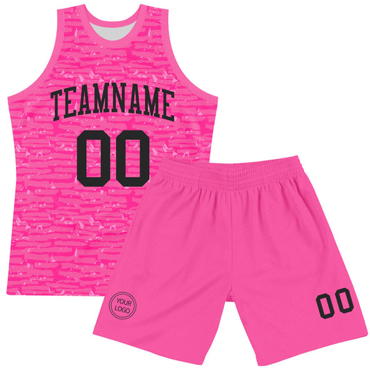 Custom Pink Black Fragment Art Round Neck Sublimation Basketball Suit Jersey