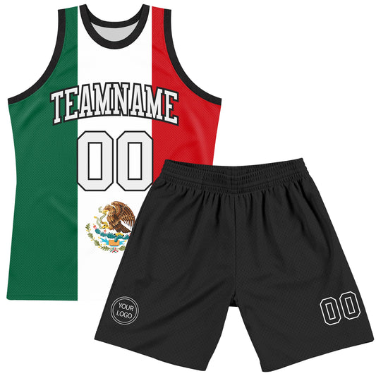 Custom Kelly Green White Red-Black Mexican Flag Round Neck Sublimation Basketball Suit Jersey