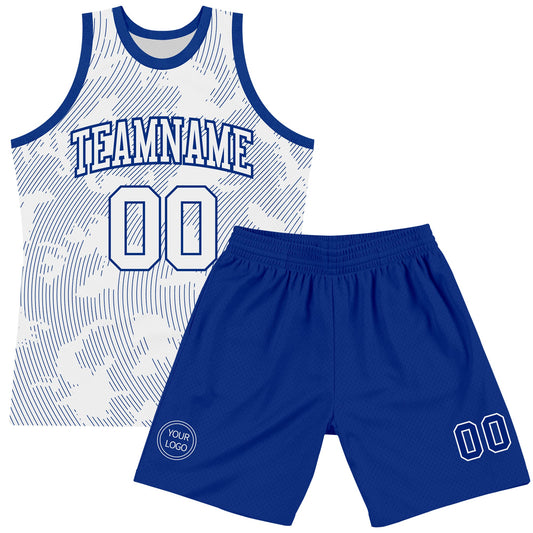 Custom White Royal Curve Lines Round Neck Sublimation Basketball Suit Jersey
