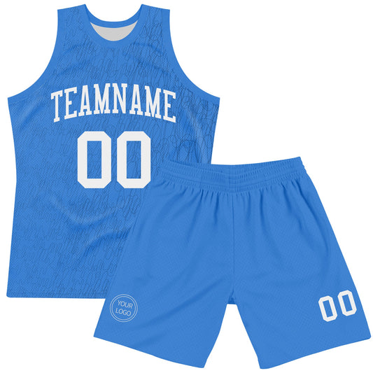 Custom Light Blue White Line Round Neck Sublimation Basketball Suit Jersey