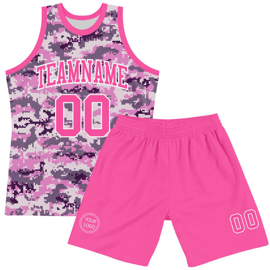 Custom Camo Pink-White Round Neck Sublimation Salute To Service Basketball Suit Jersey