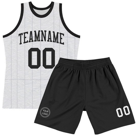 Custom Gray Black-White Line Round Neck Sublimation Basketball Suit Jersey